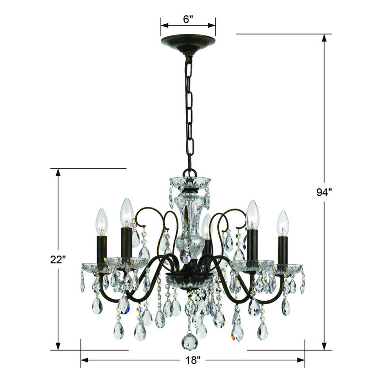 Sanabria 5 - Light Candle Style Classic / Traditional Chandelier with Crystal Accents, English Bronze