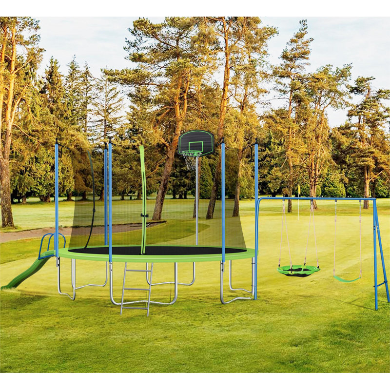 KISRAIS Round Backyard Trampoline with Safety Enclosure