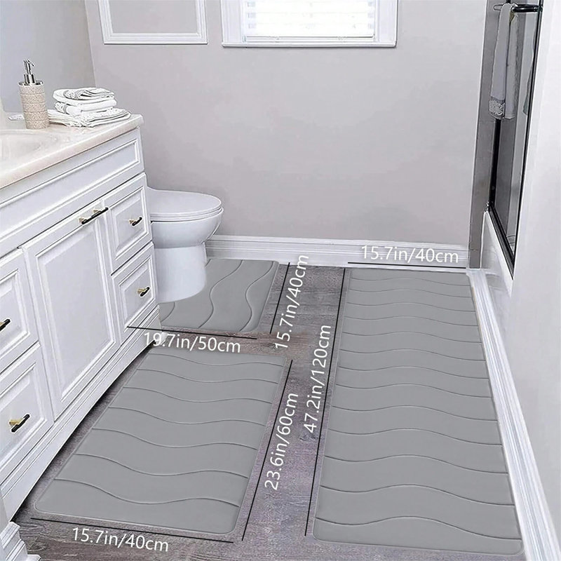 3-Pack Memory Foam Bath Mat Set - Super Absorbent Non-Slip Bathroom Rug Set