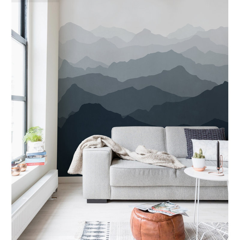 Ensemble de panneau de papier peint 5 pièces Mountain Mural, Bleu marine cendré, l 120 po x L 96 po