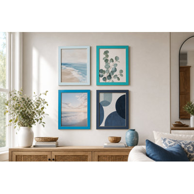 Picture Frames Set, Tempered Glass,Tabletop or Wall, Gold Trim, Modern