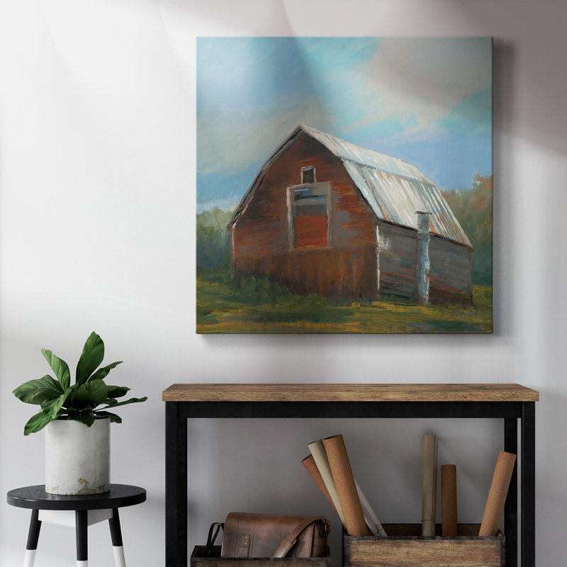 Red Barn - Toile tendue avec châssis de qualité supérieure - prête à être accrochée