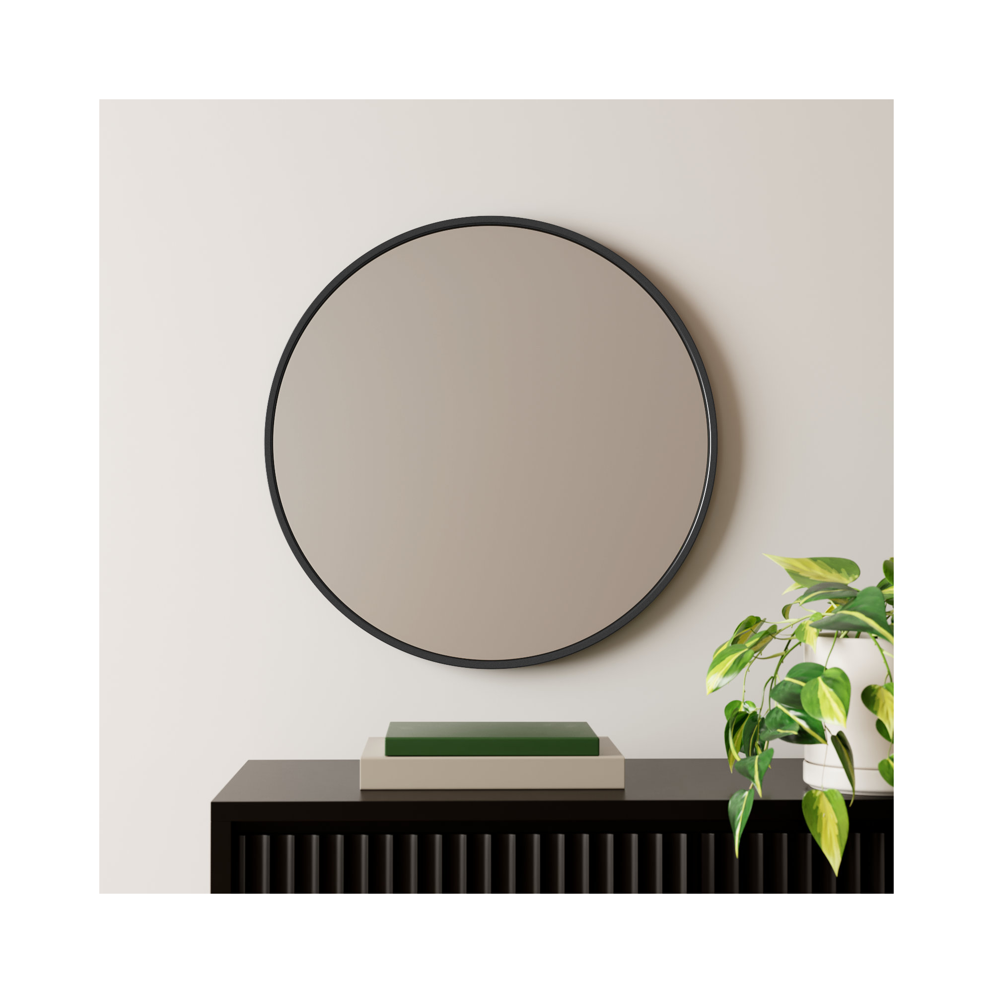 Sabine Metal Round Wall Mirror, Black, 24" x 24"