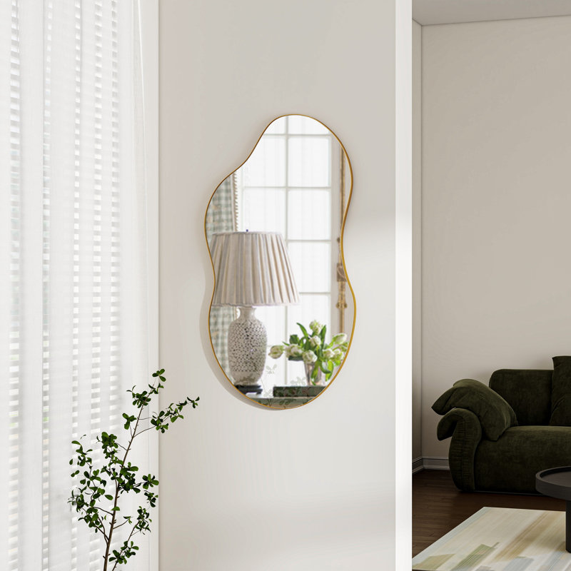 Asymmetrical Metal Framed Wall Accent Mirror, Brown, 111cm H x 55cm W