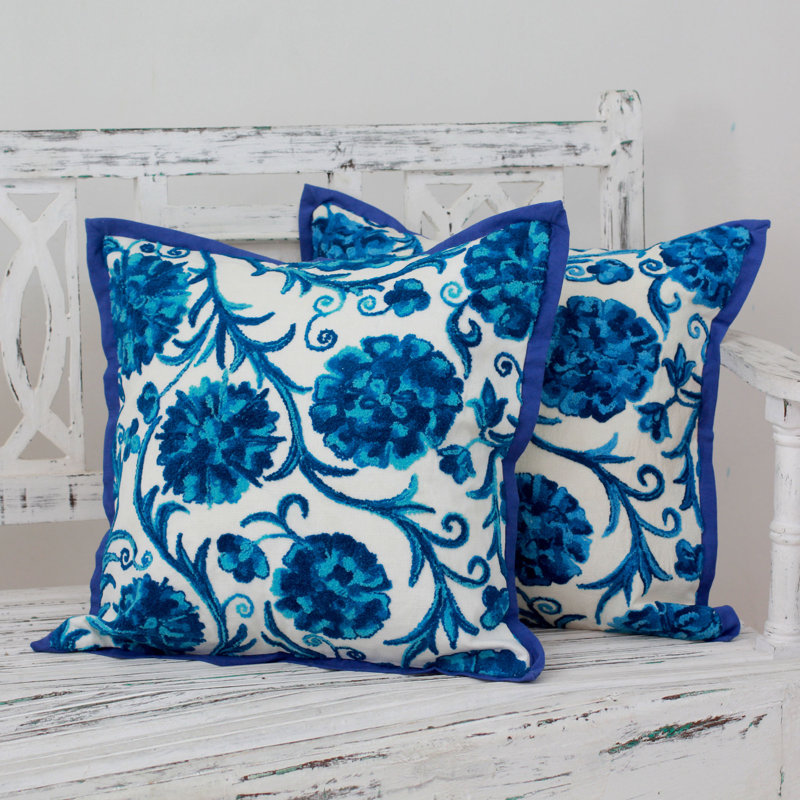  Dahlias Floral Embroidered Cotton Pillow Cover