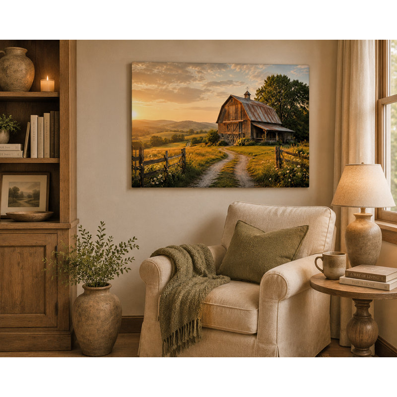 «Barn Road at Golden Hour», art de campagne sur toile tendue, 30"H x 40"W x 1.5"D