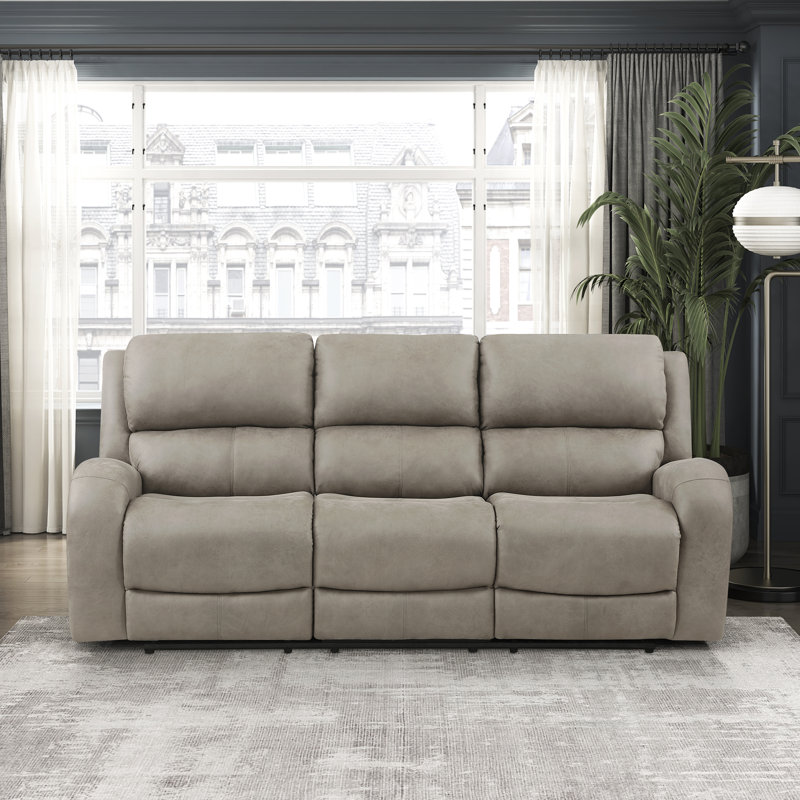 Niosha 84.5" Transitional Microfiber zero clearance recliner  Manual Double Reclining Sofa with Supportive Foam & Pocket Coils and Durable Metal-Reinforced Frame