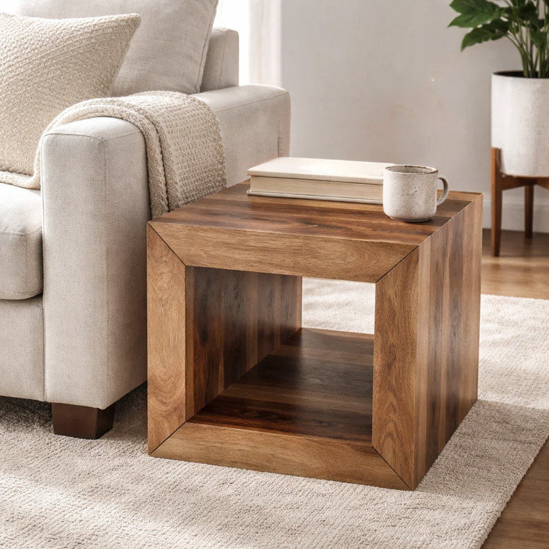 Table d'appoint en forme de cube en bois de rose de 16 pouces avec tablette de plancher.