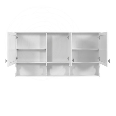Armoire à pharmacie 55 po à miroir avec tablettes ouvertes, tablette réglable et charnières à fermeture douce
