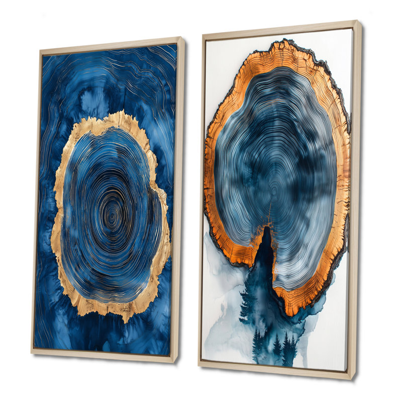 Glissade en bois d'une forêt de lac bleu - Collection de 2 impressions sur toile florales, H 40 po x l 41 po