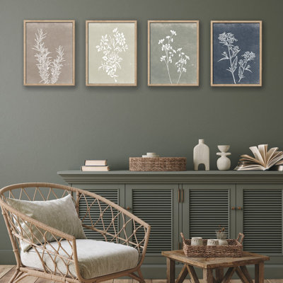 Art mural encadré, ensemble de 4, impression botanique minimaliste boisée pour décoration murale de maison de campagne rustique vintage (11 x 14)