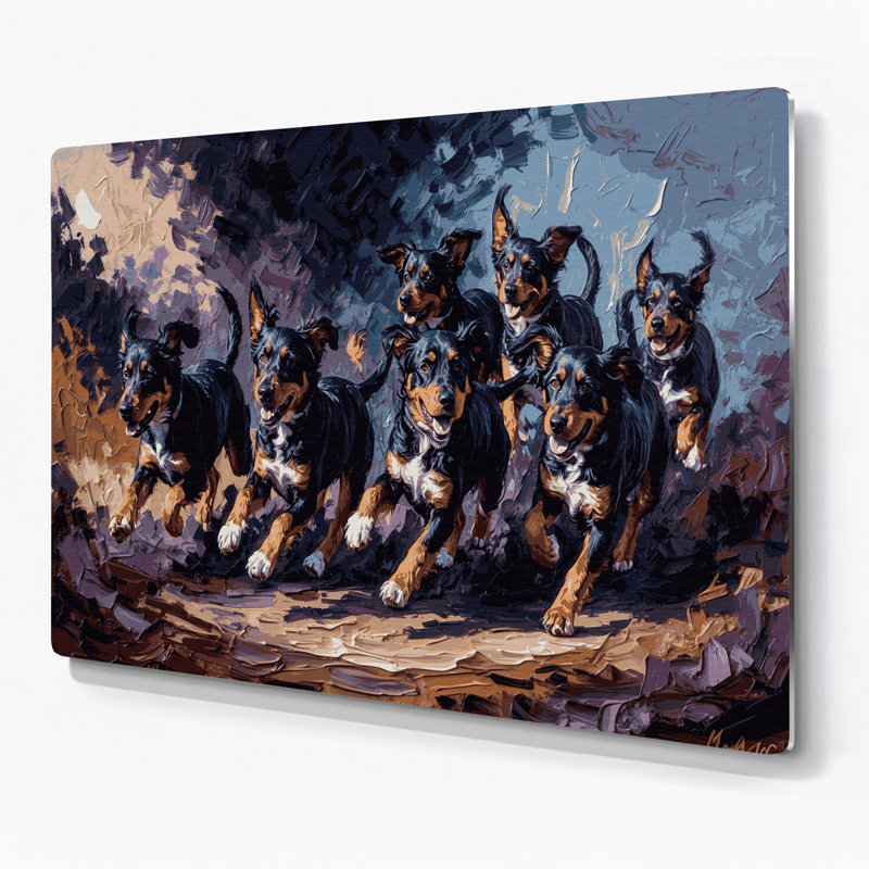 Chiens, art mural mauve en métal mauve, H 11 po x l 14 po