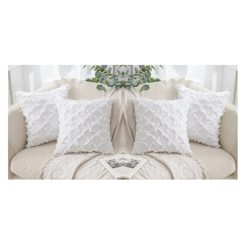  Housse de coussin géométrique 18 po, Blanc