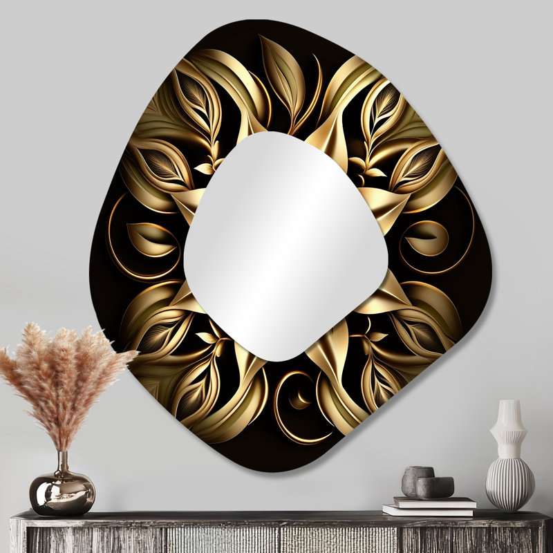 Westcliffe lys doré sur fond noir IV - décor de miroir mural unique de forme unique, grand miroir de forme libre doré, impression d'art en métal