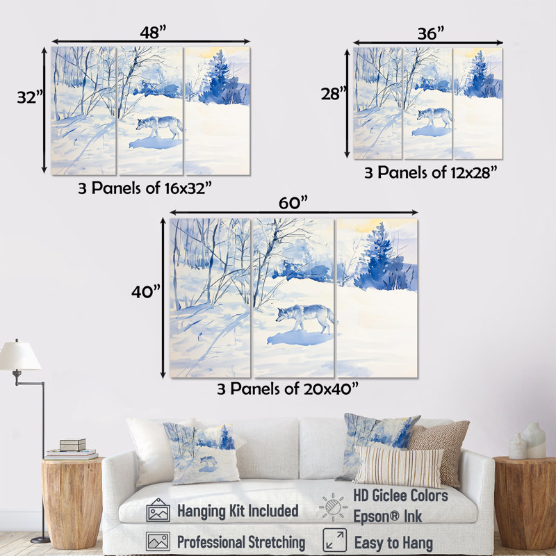 Loup solitude dans la neige II - ensemble d'art mural loup, Toile tendue, 32" H x 48" W, Does Not Apply