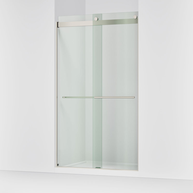 Levity Plus Less Sliding Shower Door, 81-5/8 In. H X 44-5/8 - 47-5/8 In. W, With 3/8 In.-Thick Crystal Clear Glass, Nickel