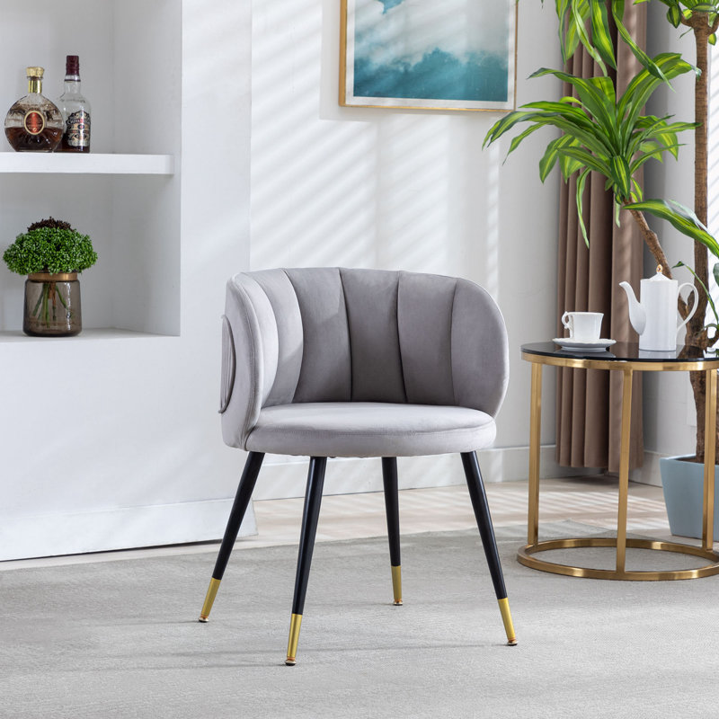 Fauteuil demi-tonneau en velours 22,04 po Taniece, Velours gris