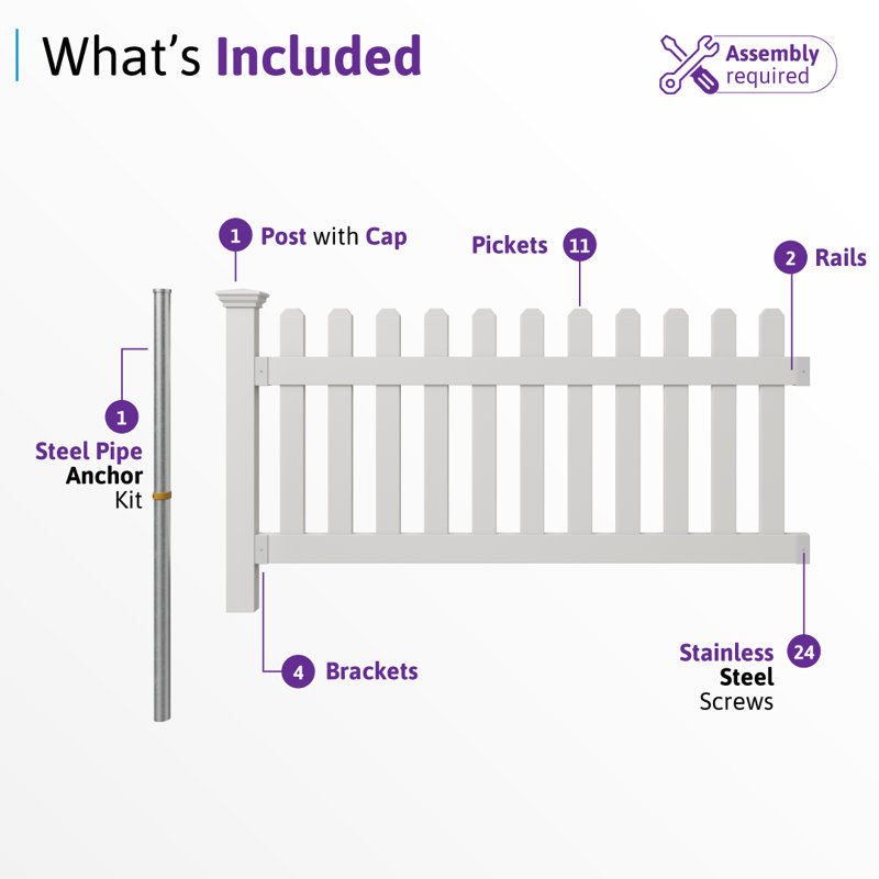 WamBam Fence 3 ft. x 6 ft. Newport Picket Vinyl Fence with No-Dig Steel Pipe Anchor Kit