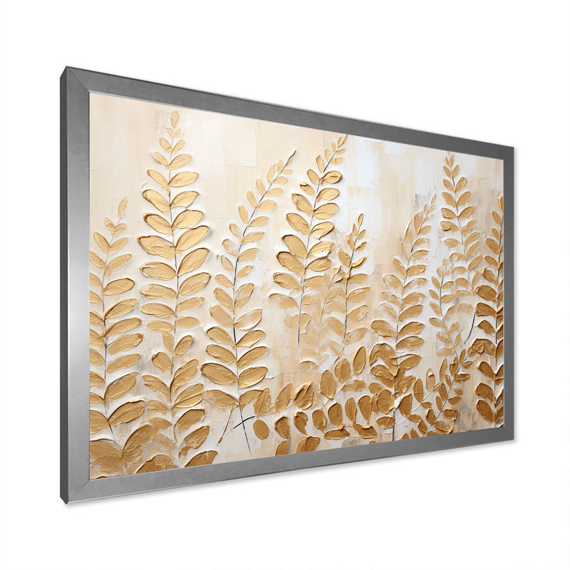 Fougères dorées, escapade silencieuse sur toile, H 24 po x l 32 po x P 1 po, Cadre simple argenté