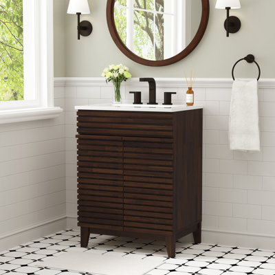 Meuble-lavabo moderne 24 po avec lavabo en céramique, fabrication en bois massif
