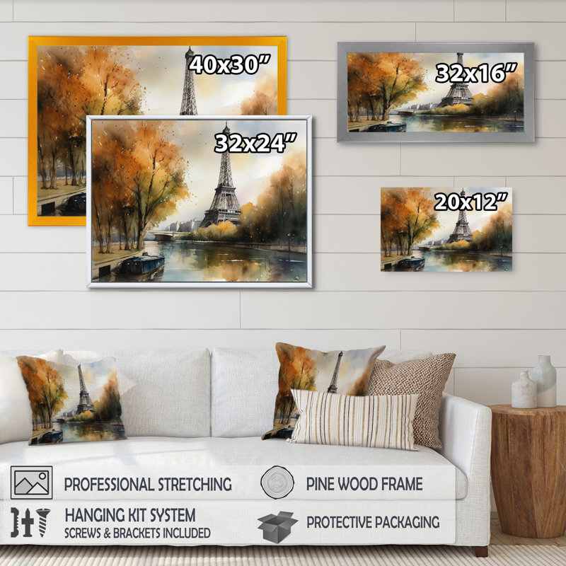 «Pastel Eiffel Tower In Paris II», reproduction sur toile, 24" H x 32" W, Cadre flottant noir