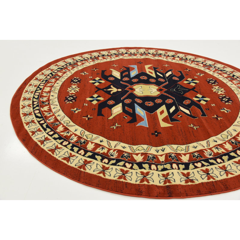 Tapis oriental en terre cuite Eesi, Rond 7 pi 10 po