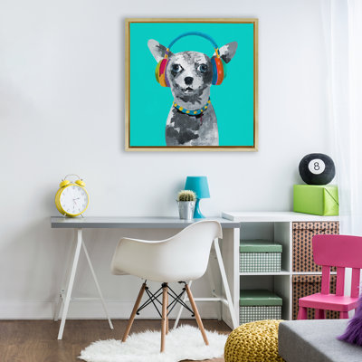 Jammin' Pup on Blue Floating Frame, design by Lorenzo Collective