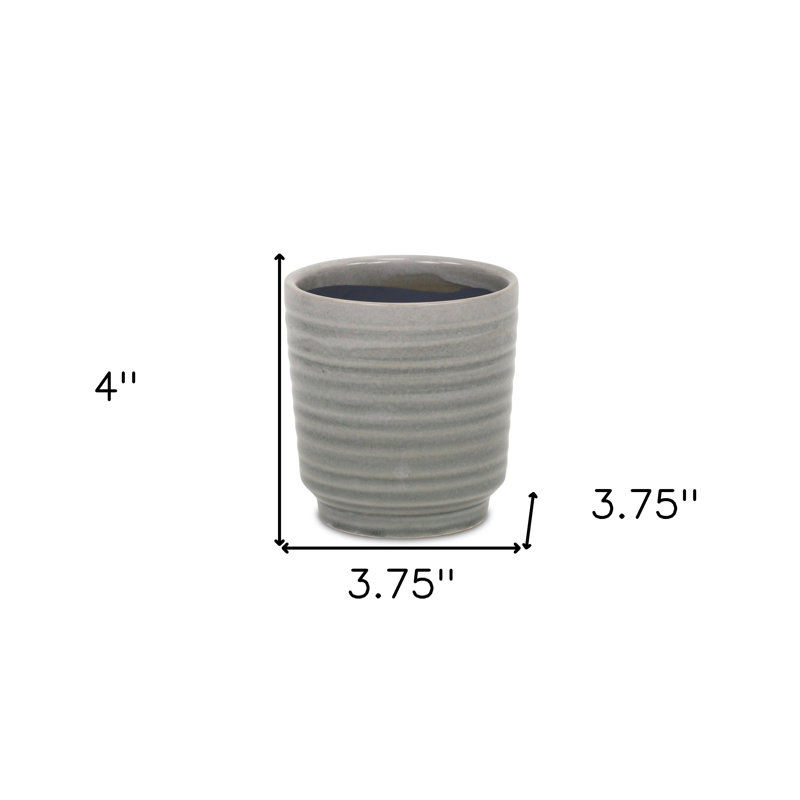 Gray Ceramic 19 Ounce Striped Round Distressed Pot Planter