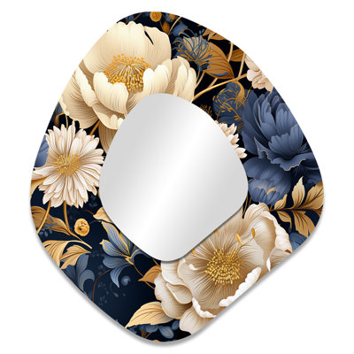 Grand motif de pivoines bleues et beiges - Motif floral 3D