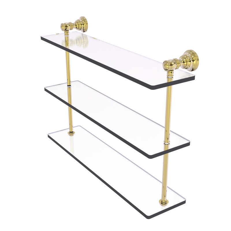 Freyja 3 Piece Glass with Towel Bar, 16" H x 22" W x 5.54" D, Unlacquered Brass