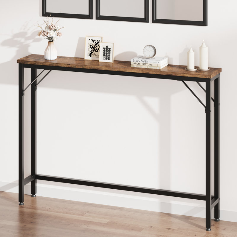 Table de canapé étroite 5,9 po, console Skinny avec rangement, table de canapé mince derrière le salon, le vestibule, le couloir, le vestibule - brun rustique