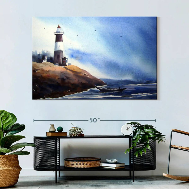 Boat By The Seaside Lighthouse, 34" H x 51" W