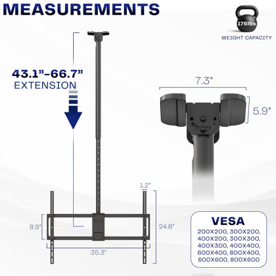 VIVO Extending Large Ceiling TV Mount for 50 to 100 inch Screens