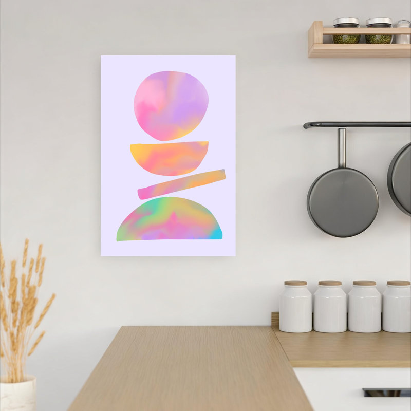 «Abstract Colorful - Mid Century Composition», art mural lilas géométrique abstrait coloré, 18" H x 12" W