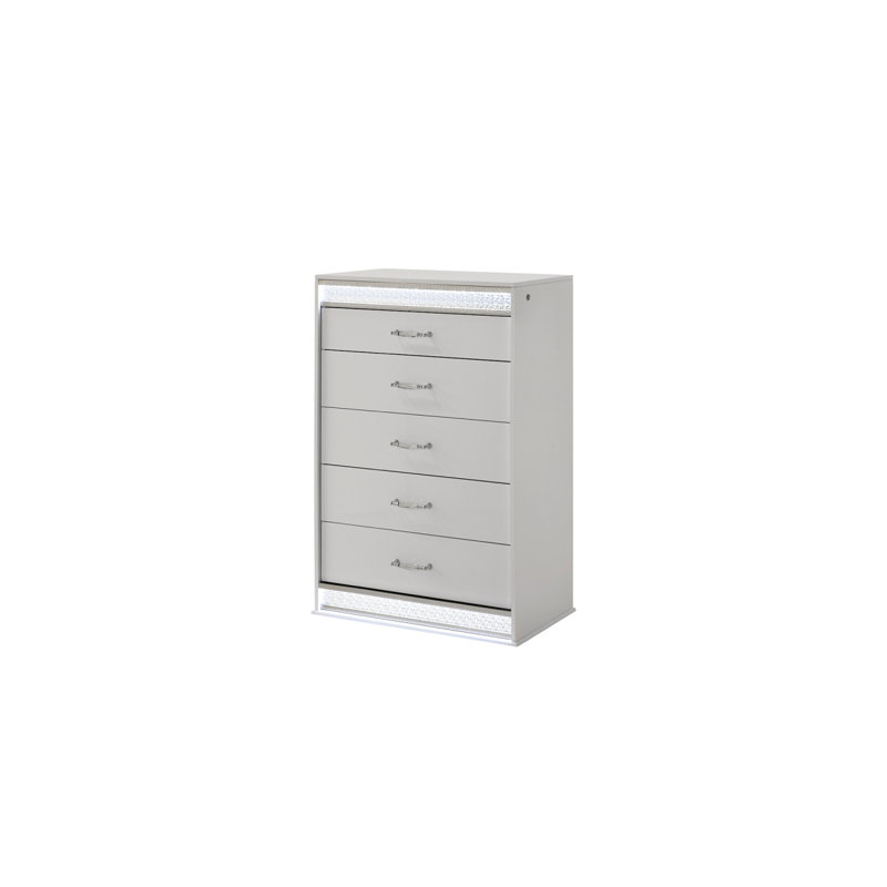 Commode 5 tiroirs Glam de style moderne en bois blanc identique à B009P243215