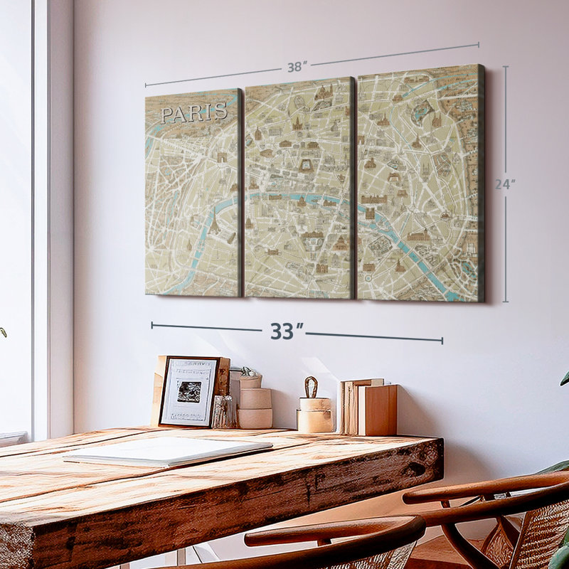 «Monuments of Paris Map Blue» sur toile, H 24 po x l 38 po x P 1,25 po