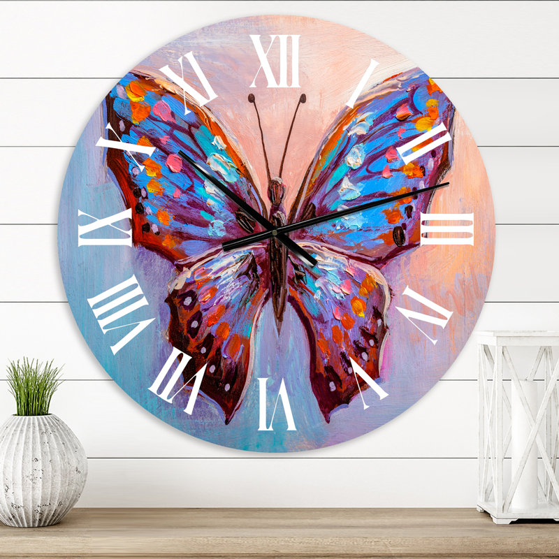 Vintage Blue Butterfly II - horloge murale moderne, Très petit