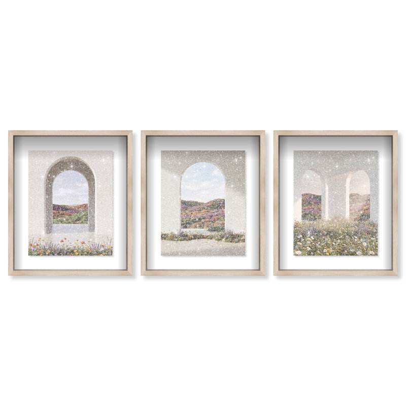 Paradise Arches Set Shadowbox Architecture Print by Oliver Gal, Black Frame, 16 x 20, Natural Oak Shadowbox, 25.5"H x 31.5"W