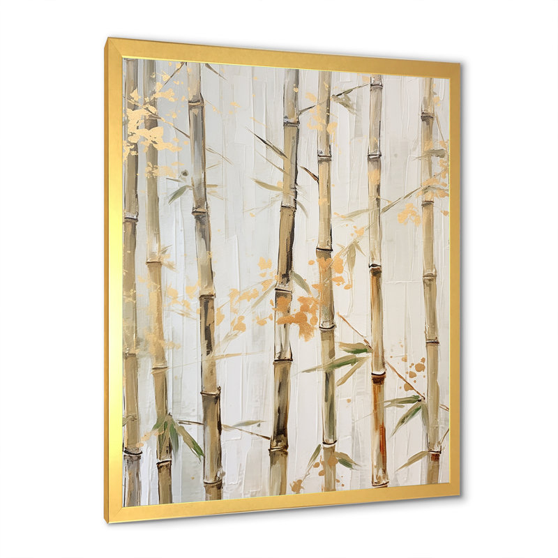 Beige minimalisme bambou sérénité - impressions sur toile de bambou_106623, H 20 po x l 12 po x P 1 po, Encadrement doré