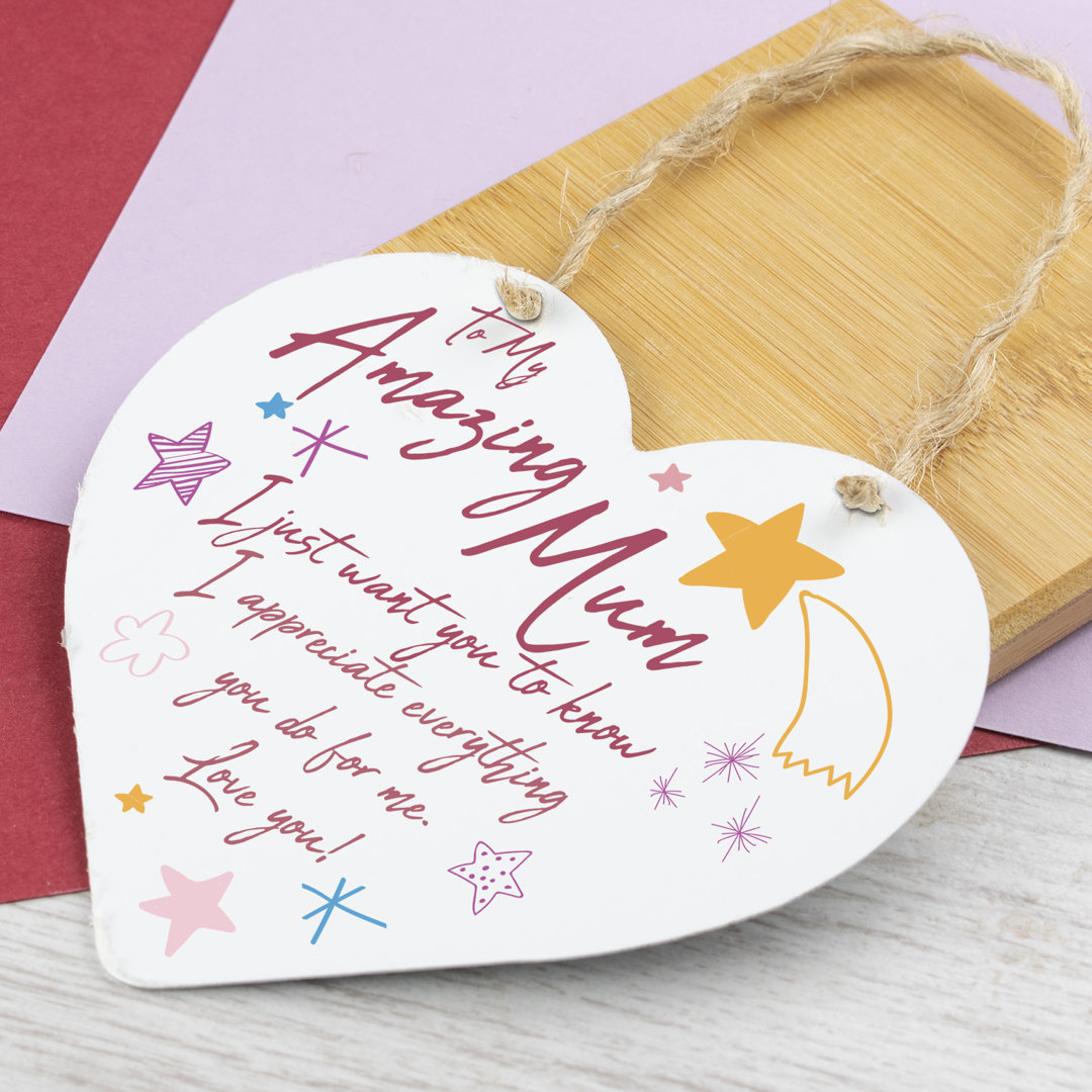 WOODEN HEART PLAQUE AMAZING MUM