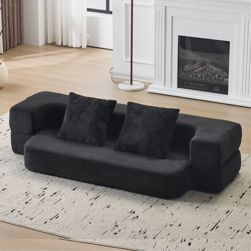 Canapé modulaire transformable avec 3 tabourets de repose-pieds - Lit pliant en mousse de soutien, méridienne compacte en chenille pour les petits espaces et les bureaux à domicile