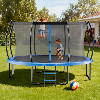Outdoor Trampoline, 10FT Recreational Trampoline, ASTM Approved Trampolines with Enclosure Net & Thickened Pad, Max 265 lbs Weight Capacity, Anti-Rust Backyard Trampolines for Kids & Adults