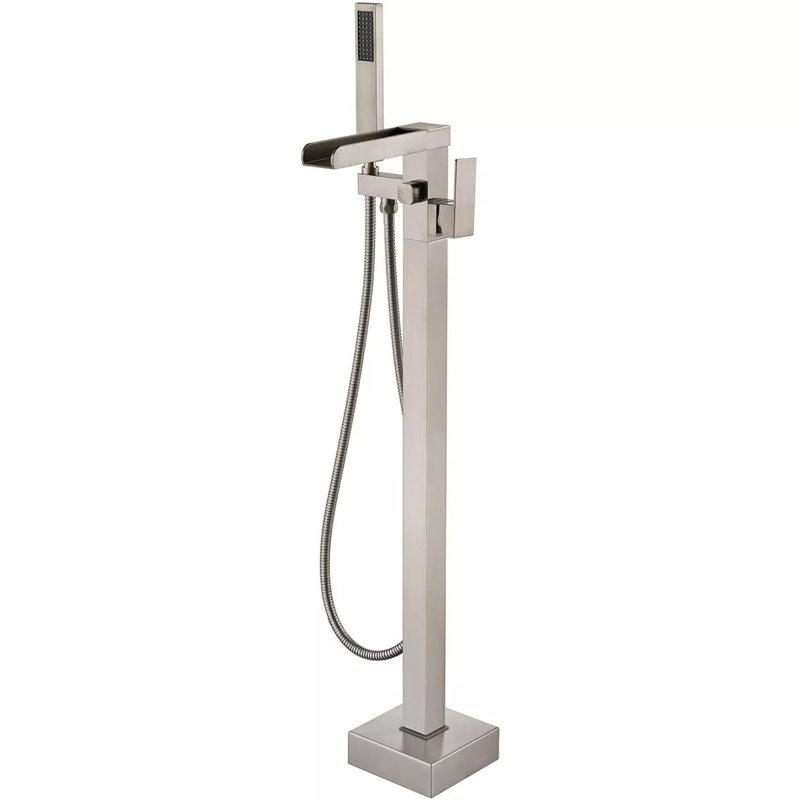 Waterfall Freestanding Bathtub Faucets, Bathtub & Shower Systems Combination Floor Mount Bathroom Tub Filler with High Flow Handheld Shower Head Mixer Taps