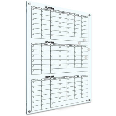 Professional Glass Whiteboard Calendar 34x46 Monthly Planner with Marker  Tray –