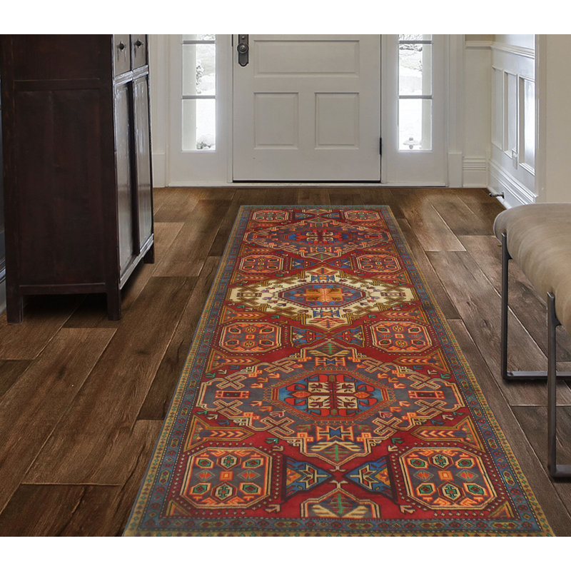 One-of-a-Kind 3'7" x 8'8" 1980s Runner Wool Area Rug in Beige and Blue