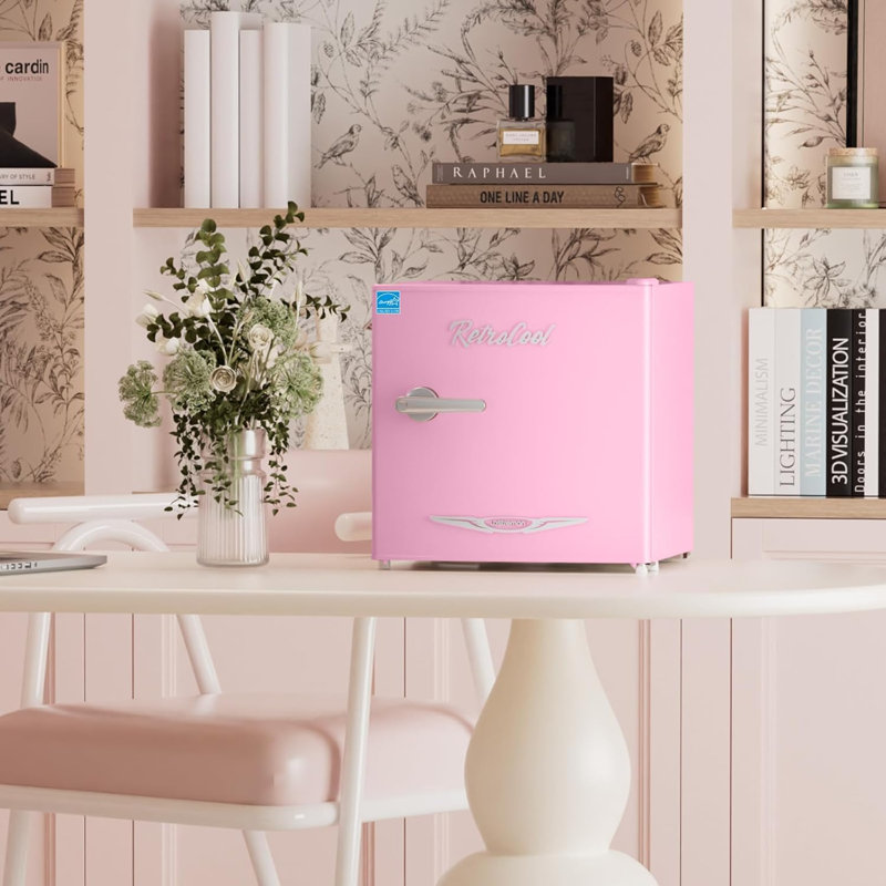 1.7 Cu.Ft Retro Single Door Mini Fridge With Metal Handle,ENERGY STAR, Pink