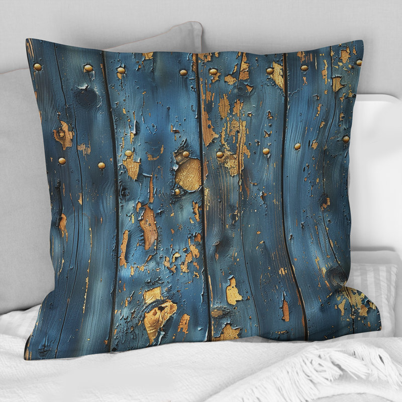 Coussin WeatheWood II - Farmhouse, Bleu / doré, H 16 po x l 16 po