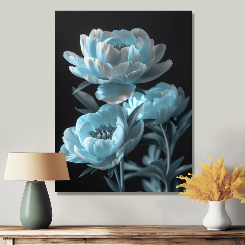 Impression d'art mural bleu pivoines bleues transparentes II - pivoines, Toile tendue, H 44 po x l 34 po x P 1,5 po