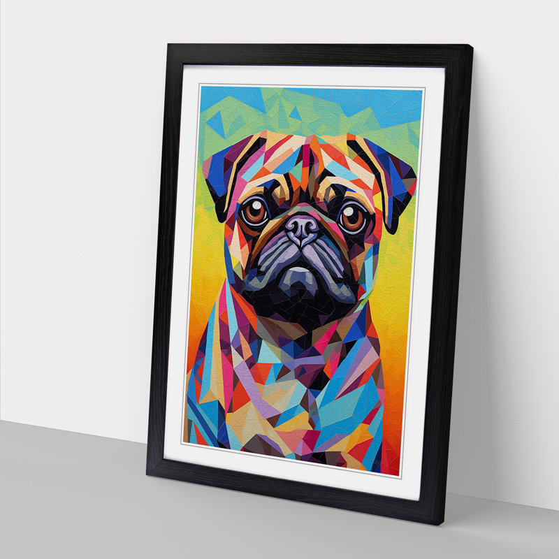Pug Op No.2 - Single Picture Frame Print on Wood, Black, 34cm H x 25cm W x 2cm D