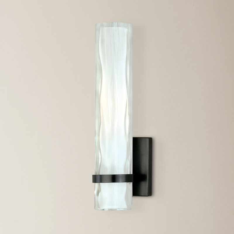 Vilo 1-Light 4.25 inch Wide Oil Rubbed Bronze Contemporary Bathroom Vanity Lighting Fixture, Outer Clear Water, Inner White Frosted Opal Glass Shade, Dimmable LED Compatible Wall Mounted Sconce